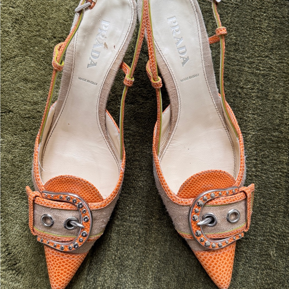 Prada Women's Vibrant Orange and Beige Heels 38.5 size - Picture 8 of 8